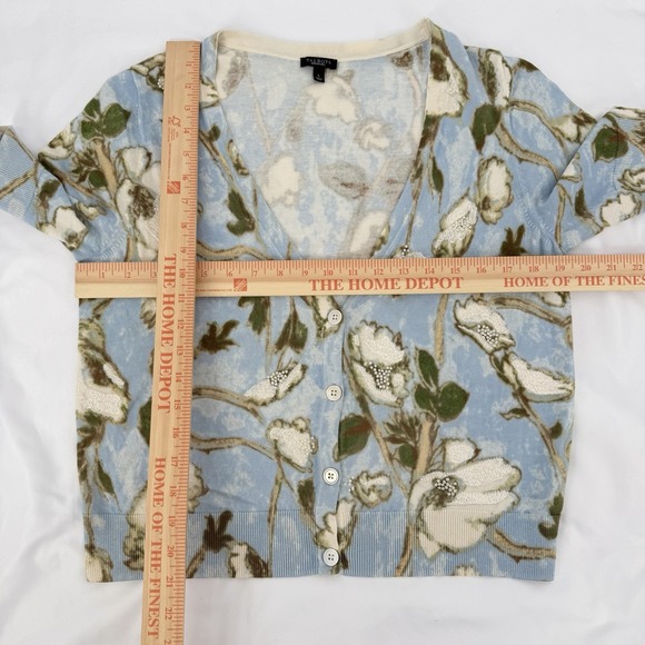 Talbots Sz L Floral V Neck‎ Short Sleeve Cardigan Embroidered Beaded Classic - Picture 3 of 7